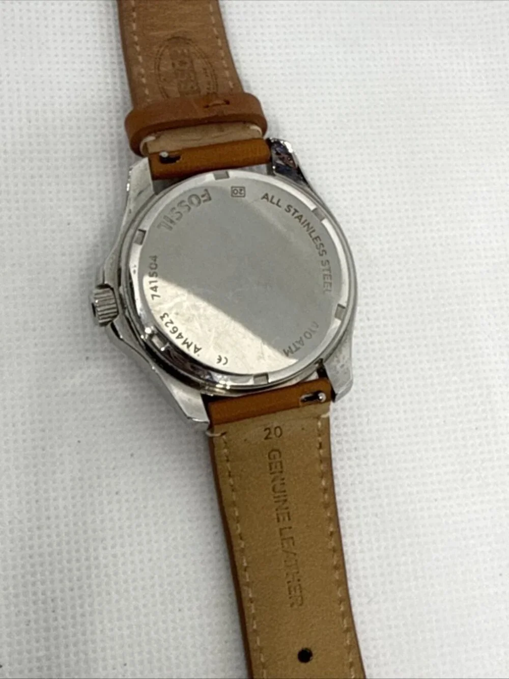Fossil AM4623 Cecile Crystal Accented 40mm Quartz Brown Leather Strap Women's